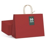 GSSUSA Gift Bags Large with Handles 16x6x12 Red 50Pcs, Kraft Paper Bags Bulk for Small Business, Paper Shopping Bag, Grocery, Shopping for Boutique, Party, Wedding