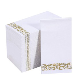 Vplus 200 Pack Paper Napkins Guest Towels Disposable Premium Quality 3-ply Dinner Napkins Disposable Soft, Absorbent, Perfect for Kitchen, Wedding, Parties, Dinners or Events (Gold)