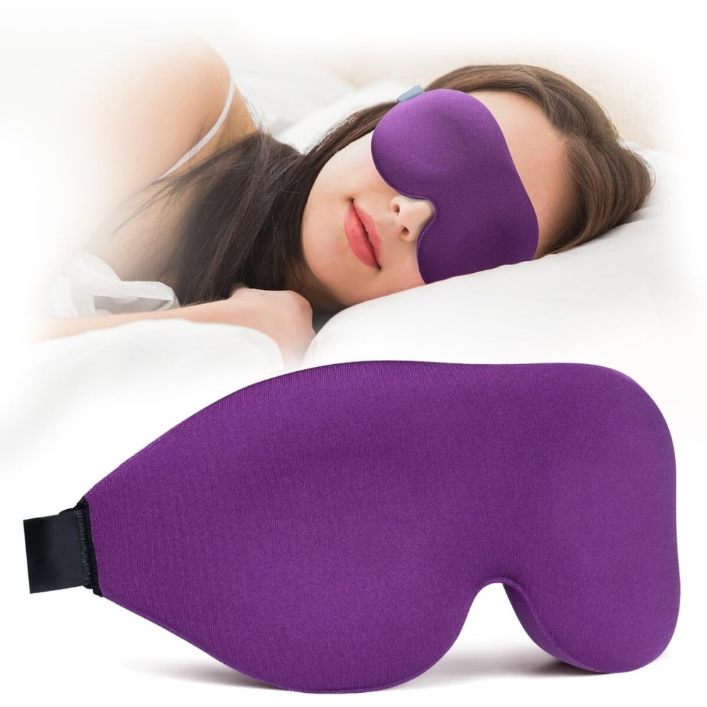 Sleep Mask, Blackout 3D Contoured Sleeping Eye Mask, Upgraded Eyelash Friendly Night Blindfold with Adjustable Strap, Lightweight Soft Eyeshade for Women Men, Concave Cup Eye Cover for Travel Nap