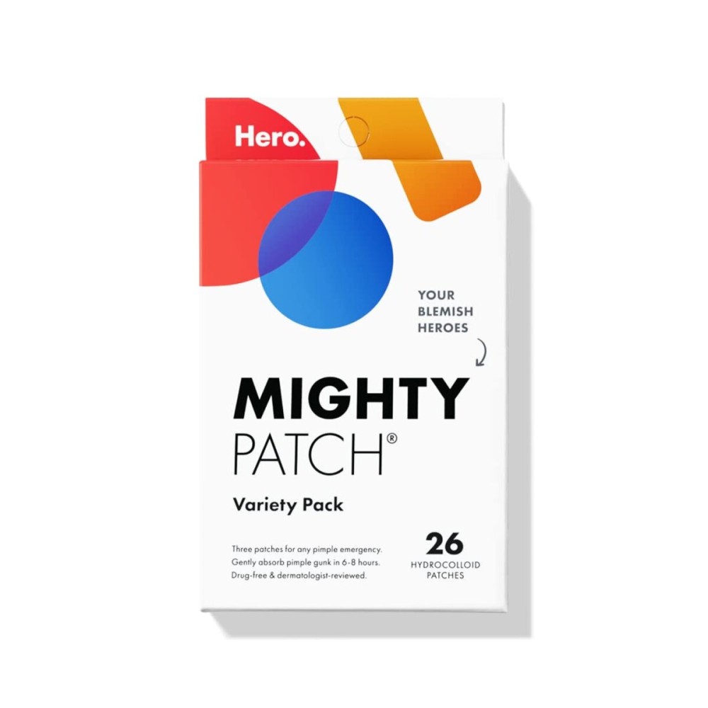 Mighty Patch Variety Pack from Hero Cosmetics - Hydrocolloid Acne Pimple Patches for Covering Zits and Blemishes, Spot Stickers for Face and Skin, Korean Skin Care, 26 ct
