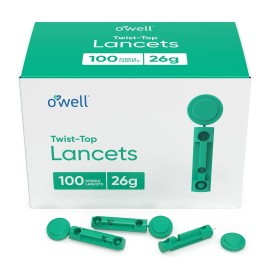 OWELL Twist Top Lancets, Sterile Lancets for Diabetes Testing, Lancets for Diabetic & Blood Sugar Test, Ultra-Thick Lancet for Thick & Calloused Skin, 26 Gauge, 100 Count
