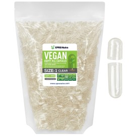 XPRS Nutra Size 1 Empty Capsules - 5000 Count Clear Empty Vegan Capsules - Vegetarian Pills - DIY Vegetable Capsule Filling- Veggie Pill Caps for Do-It-Yourself Supplements