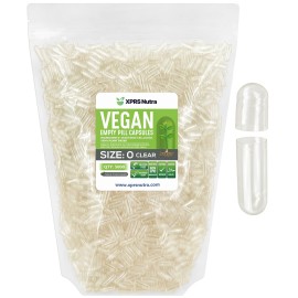 XPRS Nutra Size 0 Empty Capsules - 5000 Count Clear Empty Vegan Capsules - Vegetarian Pills - DIY Vegetable Capsule Filling - Veggie Pill Caps for Do-It-Yourself Supplements