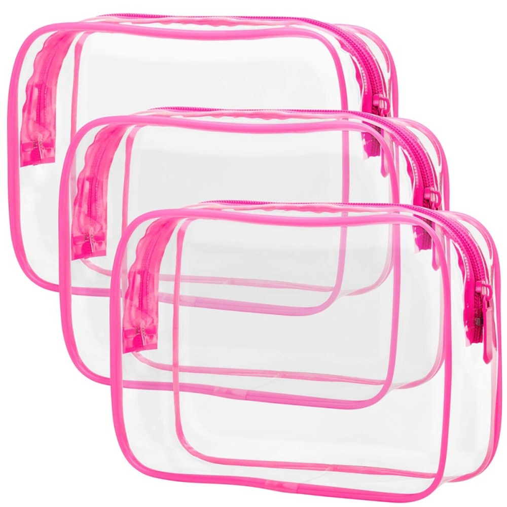 PACKISM TSA Approved Toiletry Bag 3 Medium - Peach Red Clear Makeup Bag with Supporting Frame, Clear Toiletry Bag for Travel, Thick No Smell