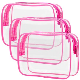 PACKISM TSA Approved Toiletry Bag 3 Medium - Peach Red Clear Makeup Bag with Supporting Frame, Clear Toiletry Bag for Travel, Thick No Smell
