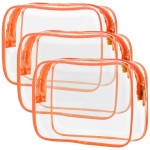 PACKISM Clear Makeup Bag with Zipper, 3 Pack Beauty Clear Cosmetic Bag TSA Approved Toiletry Bag, Travel Toiletry Bag, Quart Size Bag Carry on Airport Airline Compliant Bag, Orange