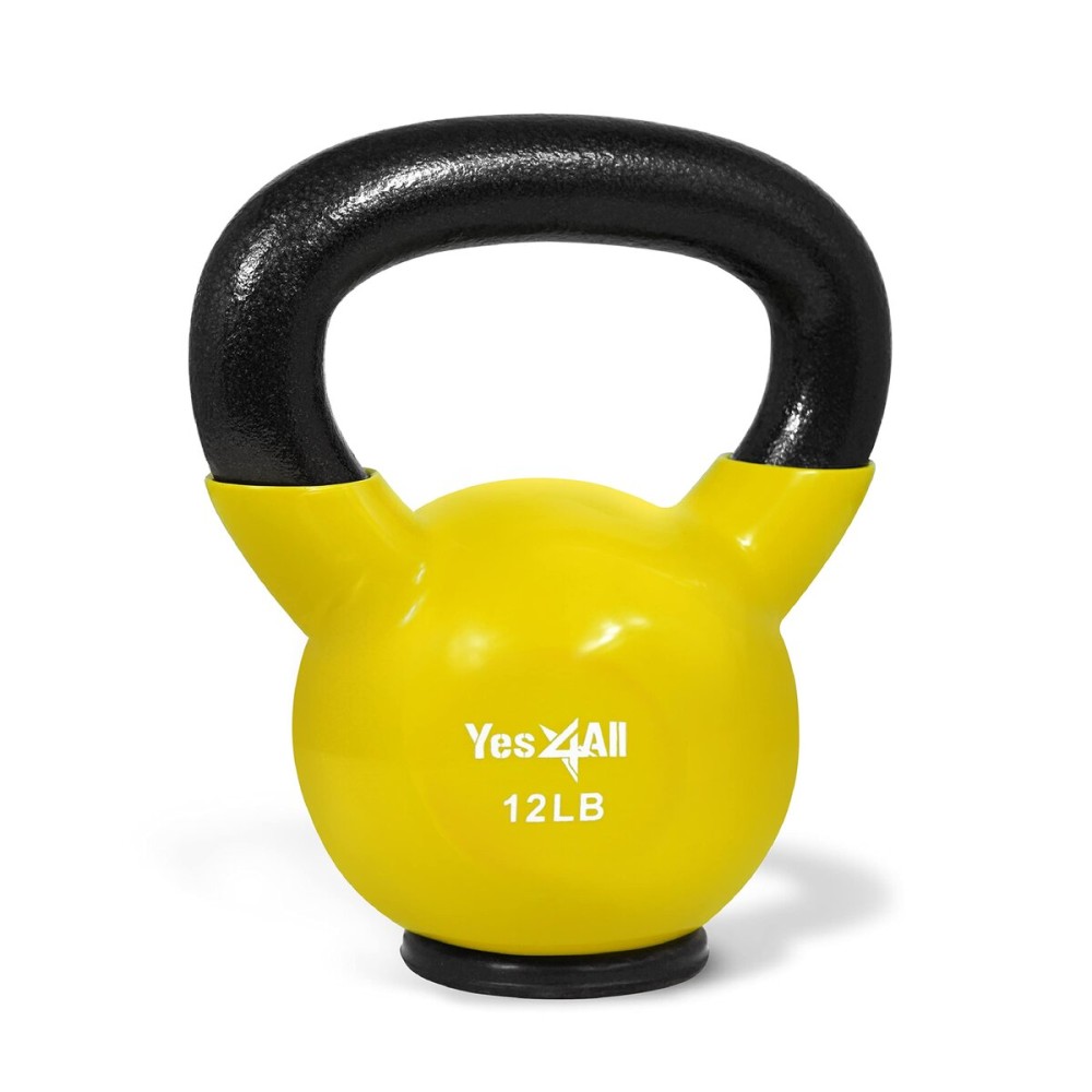 Yes4All Vinyl Coated Kettlebell With Protective Rubber Base, Strength Training Kettlebells for Weightlifting, Conditioning, Strength & Core Training (12 LBS - Yellow)