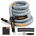 Perantlb Battle Rope with cloth sleeve -1.5/2 Inch Diameter 30\' 40\' 50\' Lengths -Gym Muscle Toning Metabolic Workout Fitness, battle rope Anchor Strap Kit Included (1.5 x 30 ft Length)