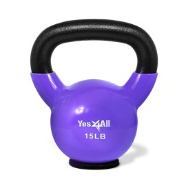 Yes4All Vinyl Coated Kettlebell With Protective Rubber Base, Strength Training Kettlebells for Weightlifting, Conditioning, Strength & Core Training (15 LBS - Violet)