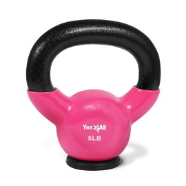 Yes4All Vinyl Coated Kettlebell With Protective Rubber Base, Strength Training Kettlebells for Weightlifting, Conditioning, Strength & Core Training (5 LBS - Pink)