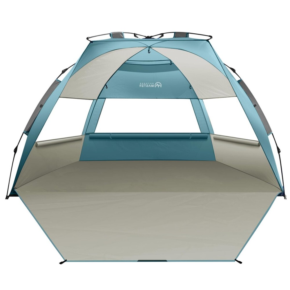 OutdoorMaster Beach Tent Sun Shelter for 3-4 Person, Pop Up Beach Tent Easy Setup with Sandbags, Portable Sun Shade Canopy with Carrying Bag for Beach & Outdoor, UPF50+ UV Protection - Cancun Seashore