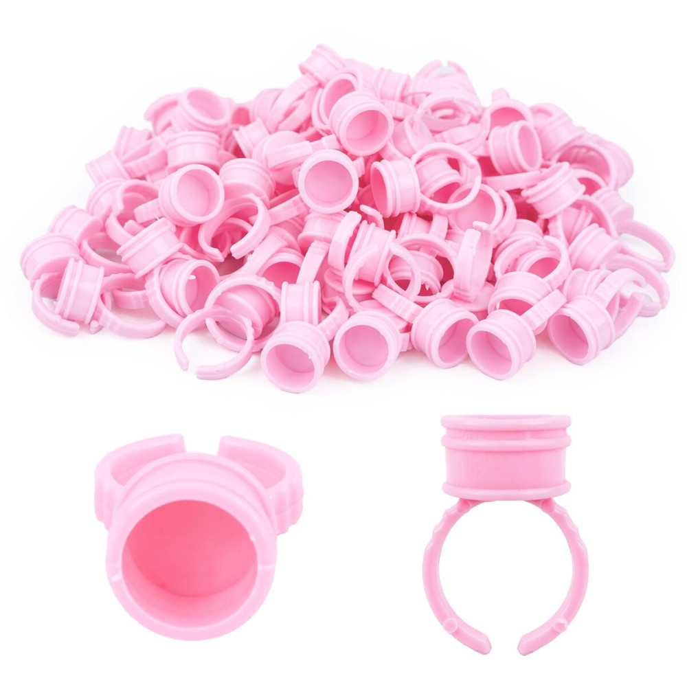 G2PLUS Glue Rings for Eyelash Extensions, 100pcs Disposable Lash Rings for Pigment, Baby Pink Eyelash Glue Holder, Makeup Plastic Glue Cup for Nail Art and Tattoo