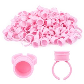 G2PLUS Glue Rings for Eyelash Extensions, 100pcs Disposable Lash Rings for Pigment, Baby Pink Eyelash Glue Holder, Makeup Plastic Glue Cup for Nail Art and Tattoo