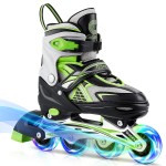 Gonex Inline Skates for Girls Boys Kids, Adjustable Skates Outdoor Blades Inline Roller Skates for Children Teens Women with Light Up Wheels for Indoor Outdoor Backyard Skating, Green L
