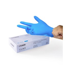 LANON Disposable Nitrile Gloves, Silicone-Free, Food-Safe, Chemical Resistant, Powder-Free, Textured Fingertips, Cooking, Cleaning, Blue, Small