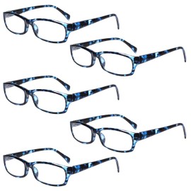 Henotin 5-Pack Reading Glasses Blue Light Blocking Anti Eyestrain Computer Reading Glasses for Women and Men Readers (5 Pack blue, 3.50, Diopters)
