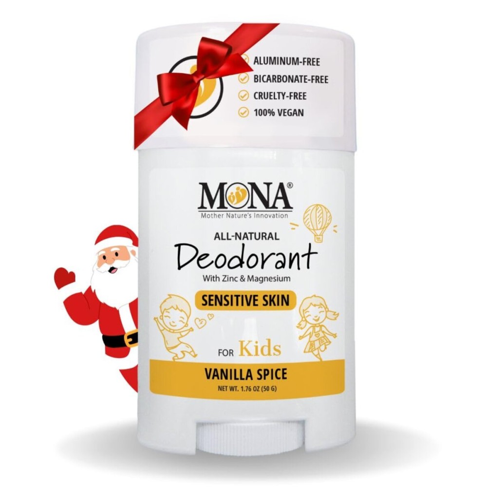 MONA BRANDS 100% Natural Deodorant for Kids | For Girls & Boys | Sensitive Skin | No Baking Soda | No Aluminum | Vegan, Non-GMO, Gluten and Cruelty free (VANILLA SPICE 1.76 Oz)