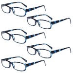 Henotin 5-Pack Reading Glasses Blue Light Blocking Anti Eyestrain Computer Reading Glasses for Women and Men Readers (5 Pack blue, 1.50, Diopters)