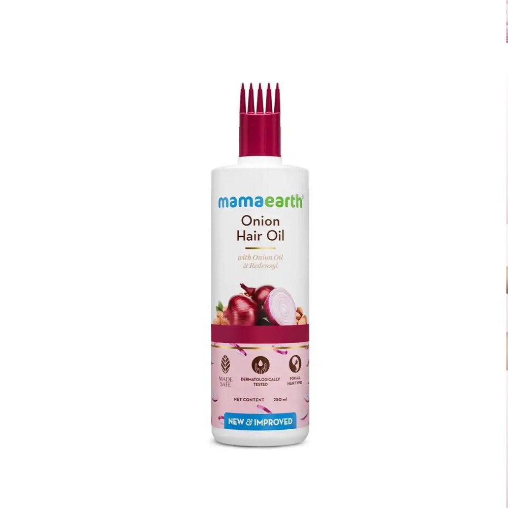 Mamaearth Onion Hair Oil | Natural & Organic Anti Hair Loss & Hair Fall Control Oil with Redensyl | for Color Treated & All Hair Types | 8.45 Fl Oz (250ml)