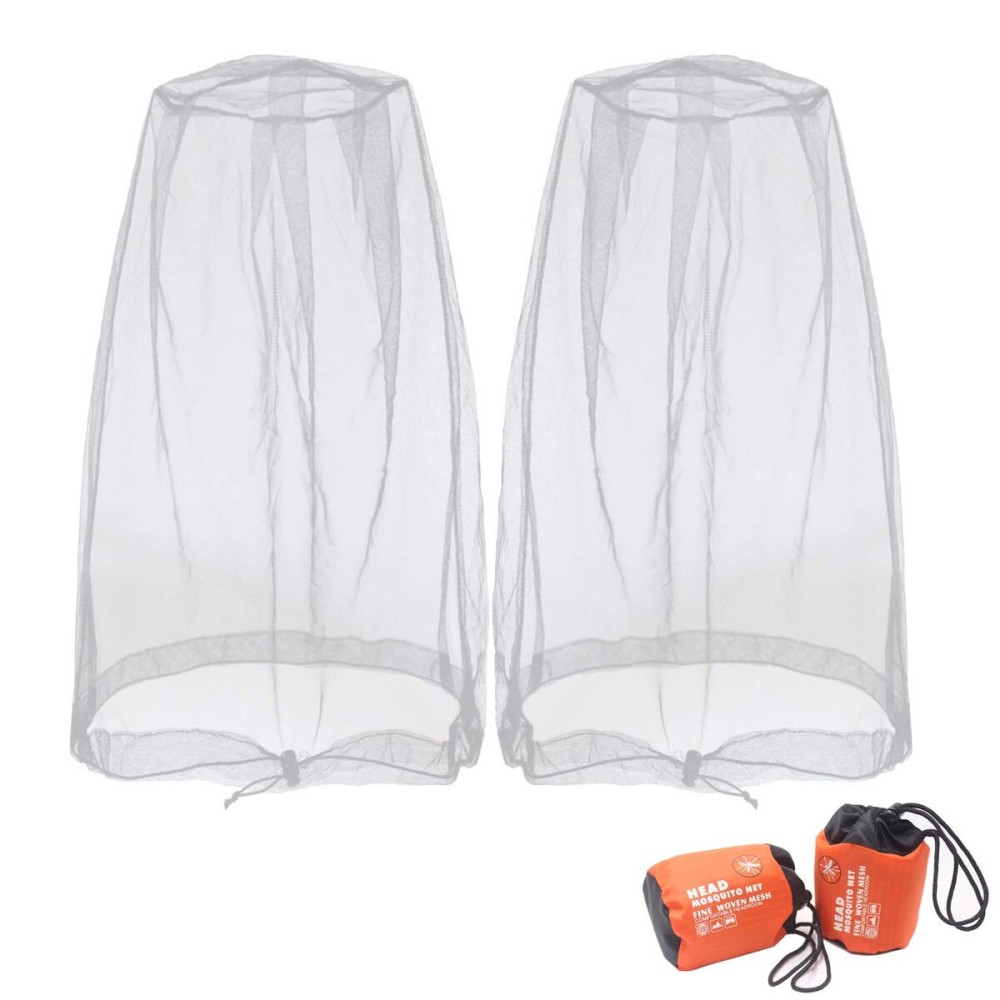 Benvo Mosquito Head Net Mesh, Face Neck Fly Netting Hood from Bugs Gnats Noseeums Screen Net for Any Outdoor Lover- with Carry Bags Fits Most Sizes of Hats Caps (2pcs, Light Grey, Updated Big Net)