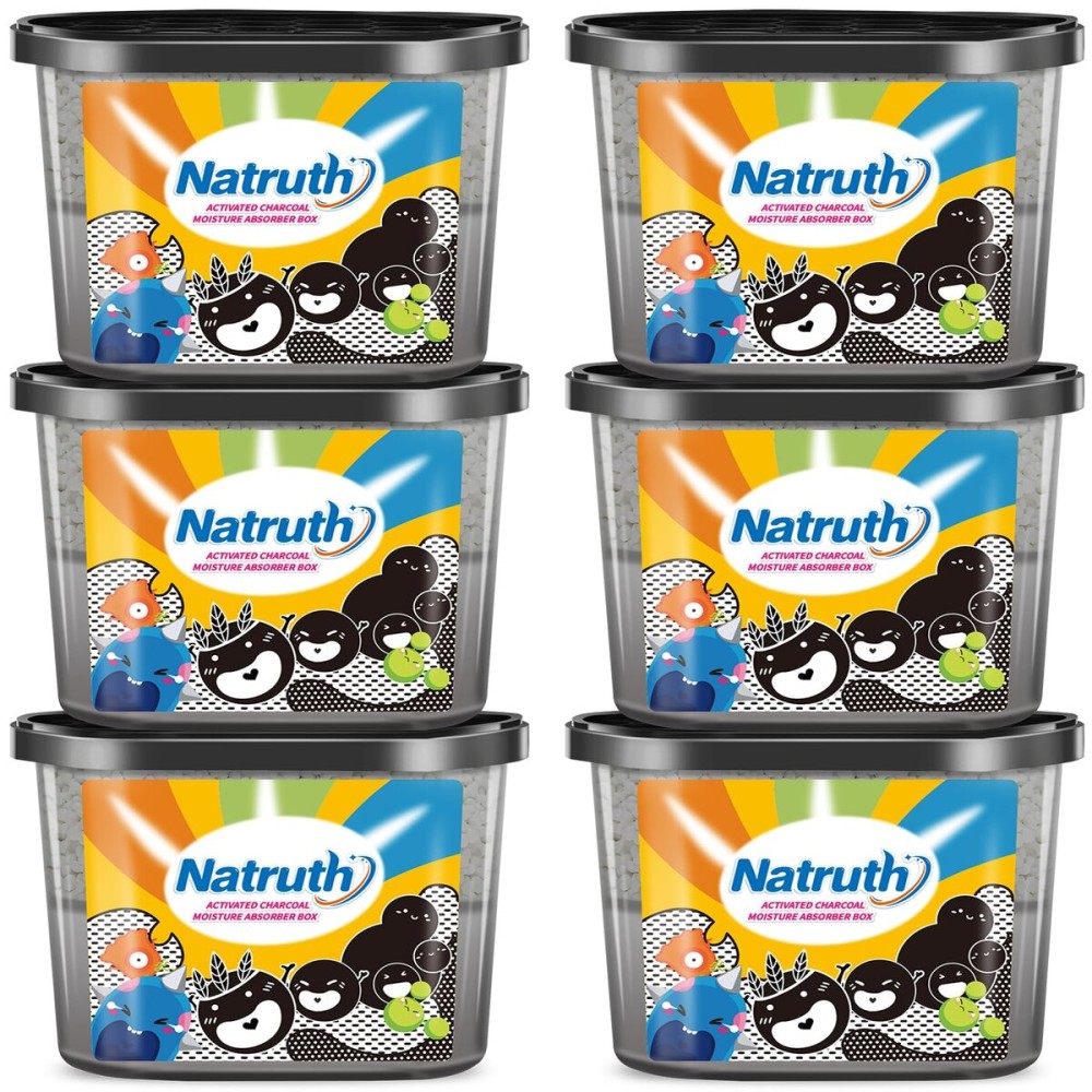 NATRUTH Moisture Absorbers with Activated Charcoal,800ml(6-Pack)*12.5 OZ Portable Closet Dehumidifier, Odor Eliminator Absorber Bucket,Humidity Absorber,Dehumidifier for Bathrooms, Kitchen & Boats