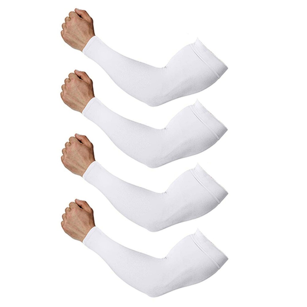 Feeke Arm Sleeves for Men and Women, Sleeve to Cover Arms for Men and Women, UV Protection Cooling 4-Pairs Anti-Slip Compression Sun Sleeves for Cycling Outdoor Sports White