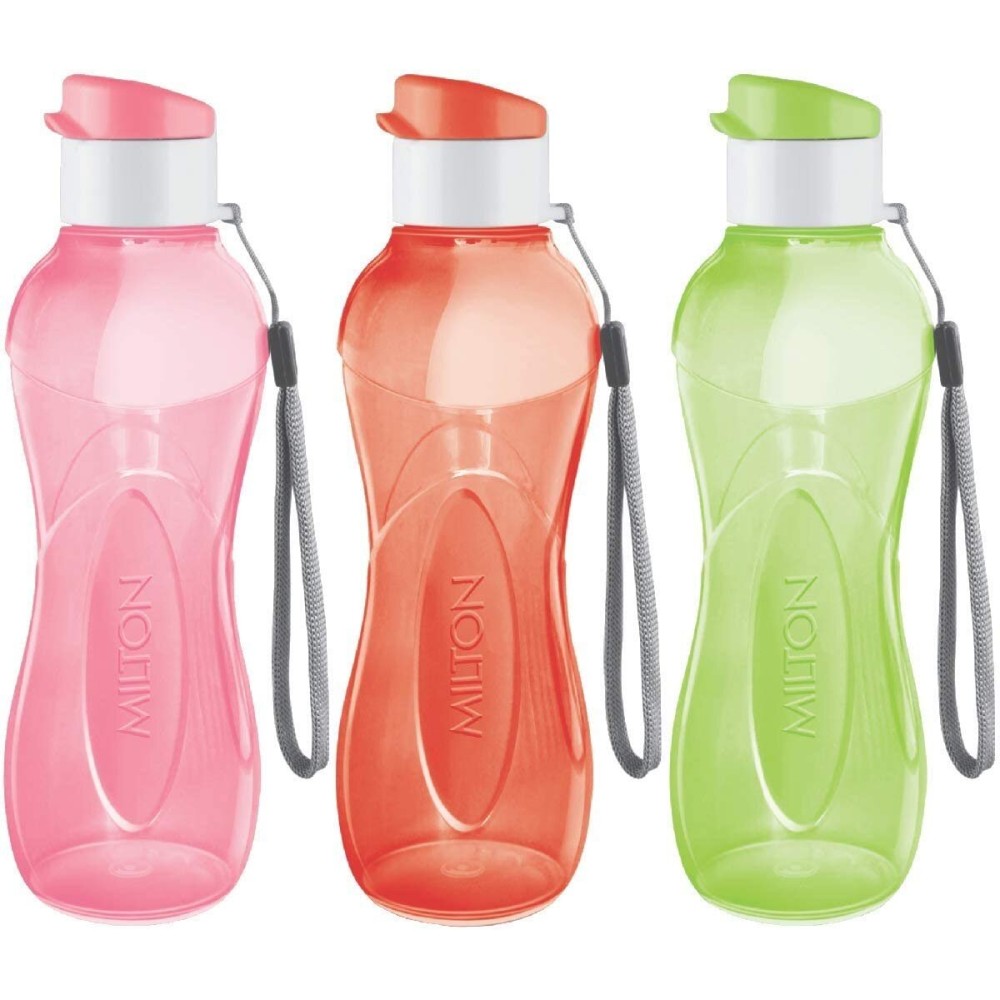 MILTON Water Bottle Kids Reusable Leakproof 12 Oz Plastic Wide Mouth Large Big Drink Bottle BPA & Leak Free with Handle Strap Carrier for Cycling Camping Hiking Gym Yoga - Bright Colors 3 pack