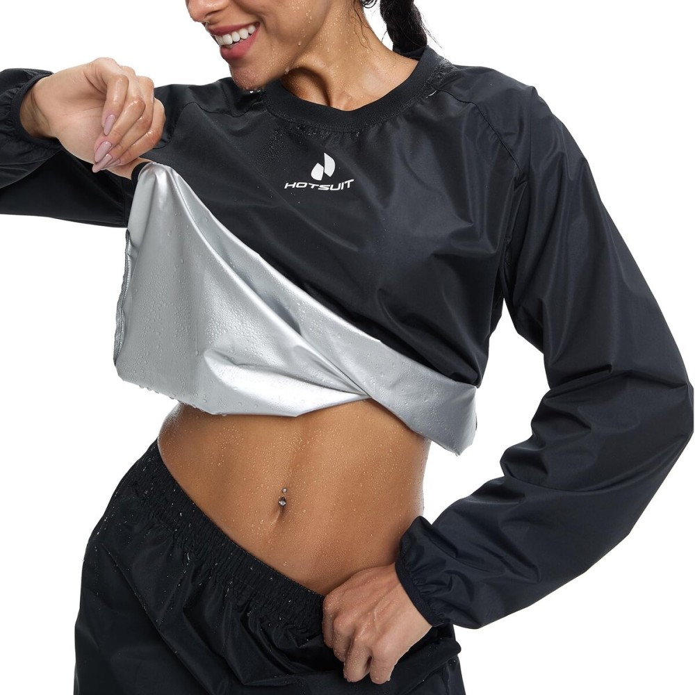 HOTSUIT Sauna Jackets Women Workout Sauna Shirts Anti Rip Gym Sweat Suit Tops, Black, 2XL