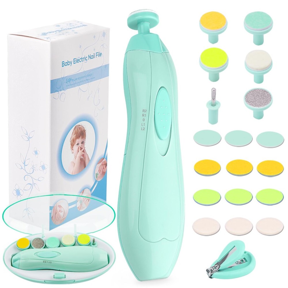 Baby Nail Trimmer Electric Nail File Baby Nail Clippers, 20 in 1 Safe Nail Filer Grinder Kit for Newborn Infant Toddler Kids or Adults Toes Fingernails Care Trim Polish, Led Light and Grinding Heads