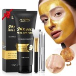 Blackhead Remover Mask, 24K Gold Peel Off Mask, Gold Facial Mask Anti-Aging, Deep Cleansing, Reduces Fine Lines Wrinkles Great for All Skin, With Blackhead Remover Extractor Tools Kit & Brush