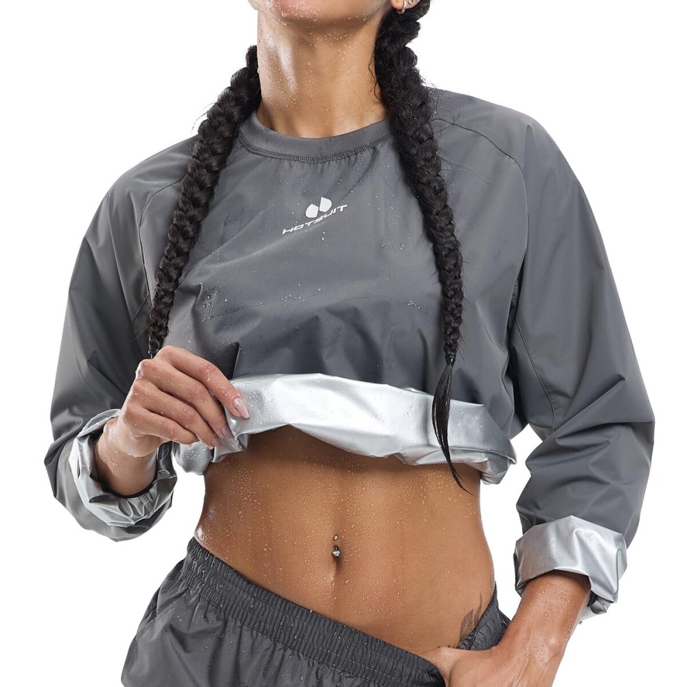 HOTSUIT Sauna Jackets Women Workout Sauna Shirts Anti Rip Gym Sweat Suit Tops, Grey, 4XL