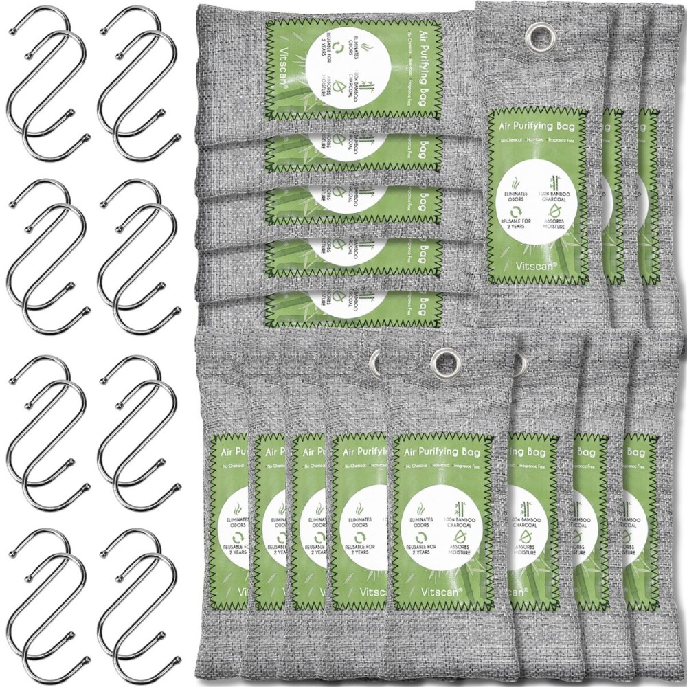 16 Pack Bamboo Charcoal Air Purifying Bag, Activated Charcoal Bags Odor Absorber, Moisture Absorber, Natural Car Air Freshener, Shoe Deodorizer, Odor Eliminators For Home, Pet, Closet (16x50g)