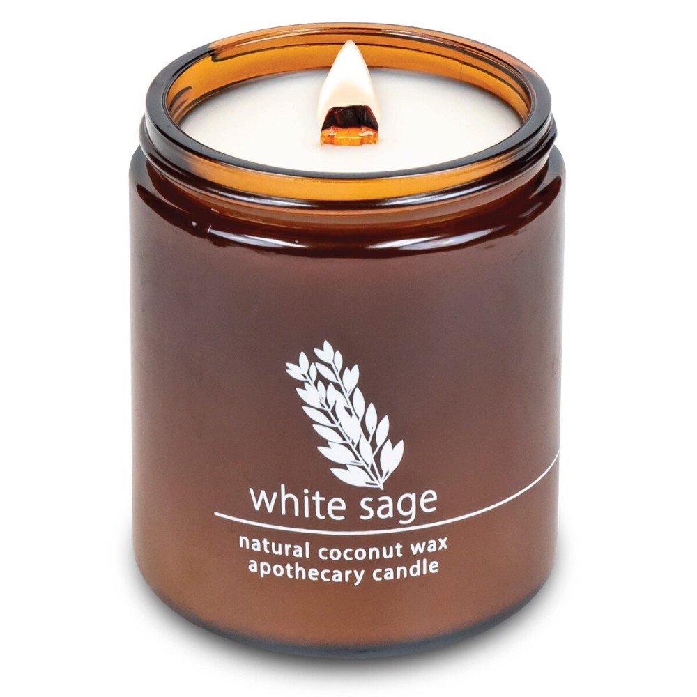 Hemlock Park Crackling Wood Wick Candle Handcrafted with Natural Coconut Wax (Standard 8 oz, White Sage)