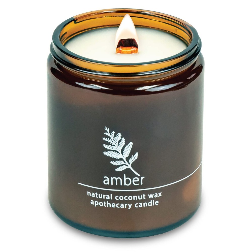 Hemlock Park Crackling Wood Wick Candle Handcrafted with Natural Coconut Wax (Standard 8 oz, Amber)