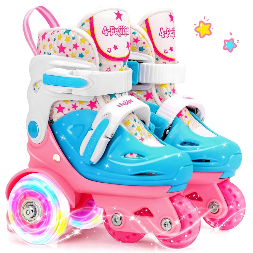 Adjustable Roller Skates for Kids Girls Ladies with Light Up Flash Wheels(Age 3-9),Fun Illuminating,Three-Point Type Balance,Gift Box Packing for Toddlers,Children,Youth, Teenagers(S Size)