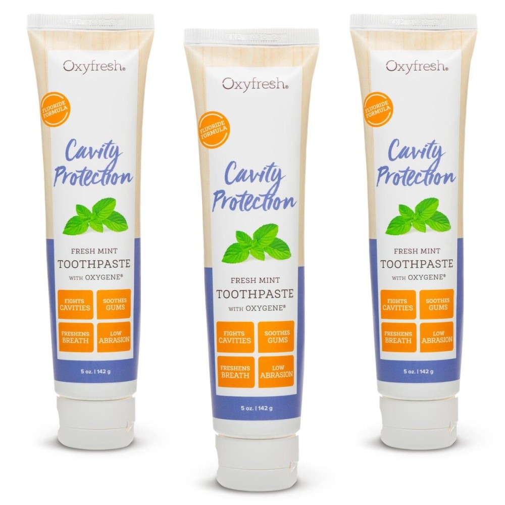 Oxyfresh Cavity Protection - Fresh Mint Fluoride Toothpaste - Low Abrasion Anticavity Toothpaste for Sensitive Teeth - Remineralizing Enamel Repair Helps Prevent Tartar & Cavities - 5 oz (Pack of 3)