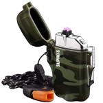 SUPRUS Waterproof Lighter 3 Modes of Flashlight Windproof Lighter Dual Arc Electric Lighters Rechargeable Dual Arc Plasma Lighter with Survival Emergency Whistle and Lanyard Camouflage