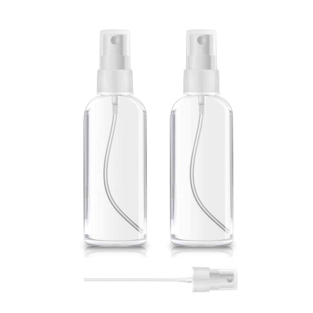 ZEROFIRE 2 Pack Spray Bottles 2oz Clear Plastic Empty Refillable Mini Spritzer for Travel, Cleaning, Gardening, Skin Care Atomizer for Essential Oils, Perfume