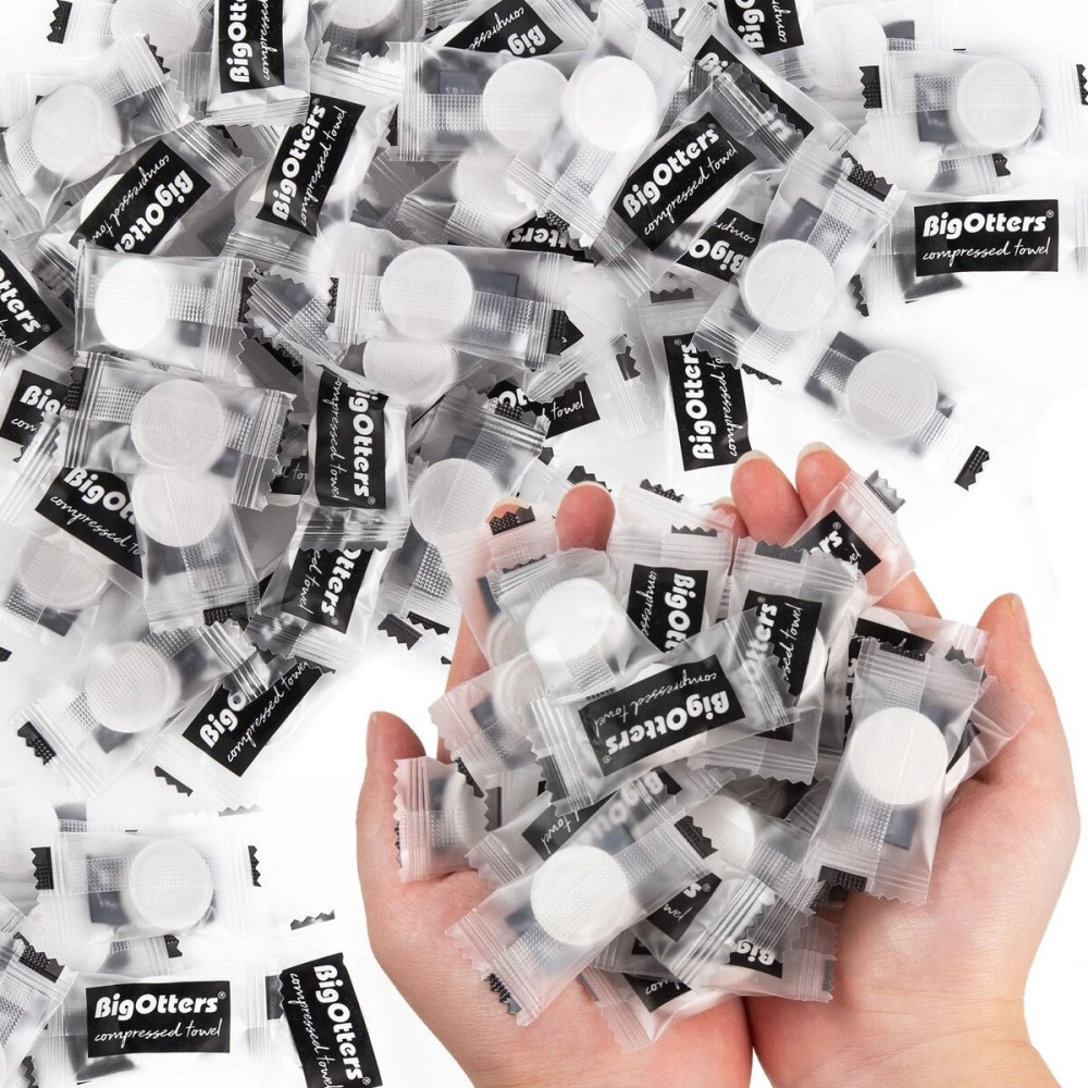 BigOtters 100PCS Compressed Towels, Disposable Face Towels for Travel Cleaning Supplies, Expandable Wipes Tablets Survival Gear and Supplies for Outdoors Camping Hiking Hotel