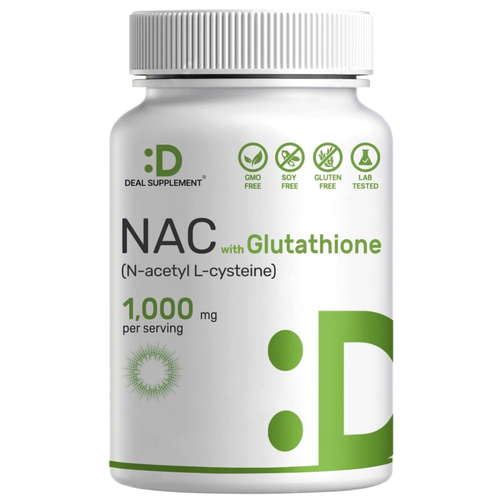 DEAL SUPPLEMENT NAC Supplement (N-Acetyl Cysteine) 1,000mg Per Serving with Reduced Glutathione, 240 Capsules - Antioxidant Support for Immune Health, Lung, & Liver Function