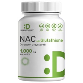 DEAL SUPPLEMENT NAC Supplement (N-Acetyl Cysteine) 1,000mg Per Serving with Reduced Glutathione, 240 Capsules - Antioxidant Support for Immune Health, Lung, & Liver Function