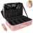 MONSTINA Cosmetic Bags 3 Layer Cosmetic Organizer Makeup Case Beauty Artist Storage Brush Box with Shoulder Strap (Large, PU Leather pink)