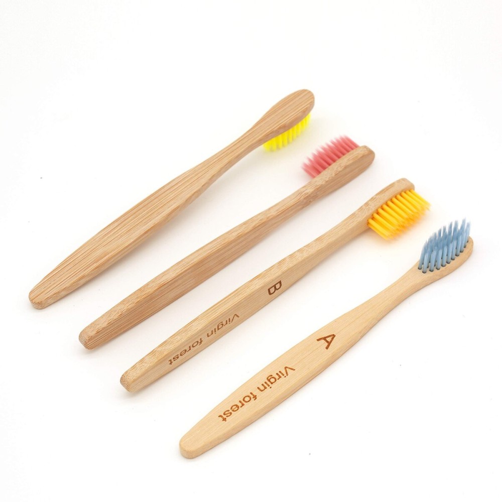 Virgin Forest Kids Bamboo Toothbrushes, Biodegradable Handle, BPA-Free Soft Bristles, Children Size Set of 4 (4 Colors)