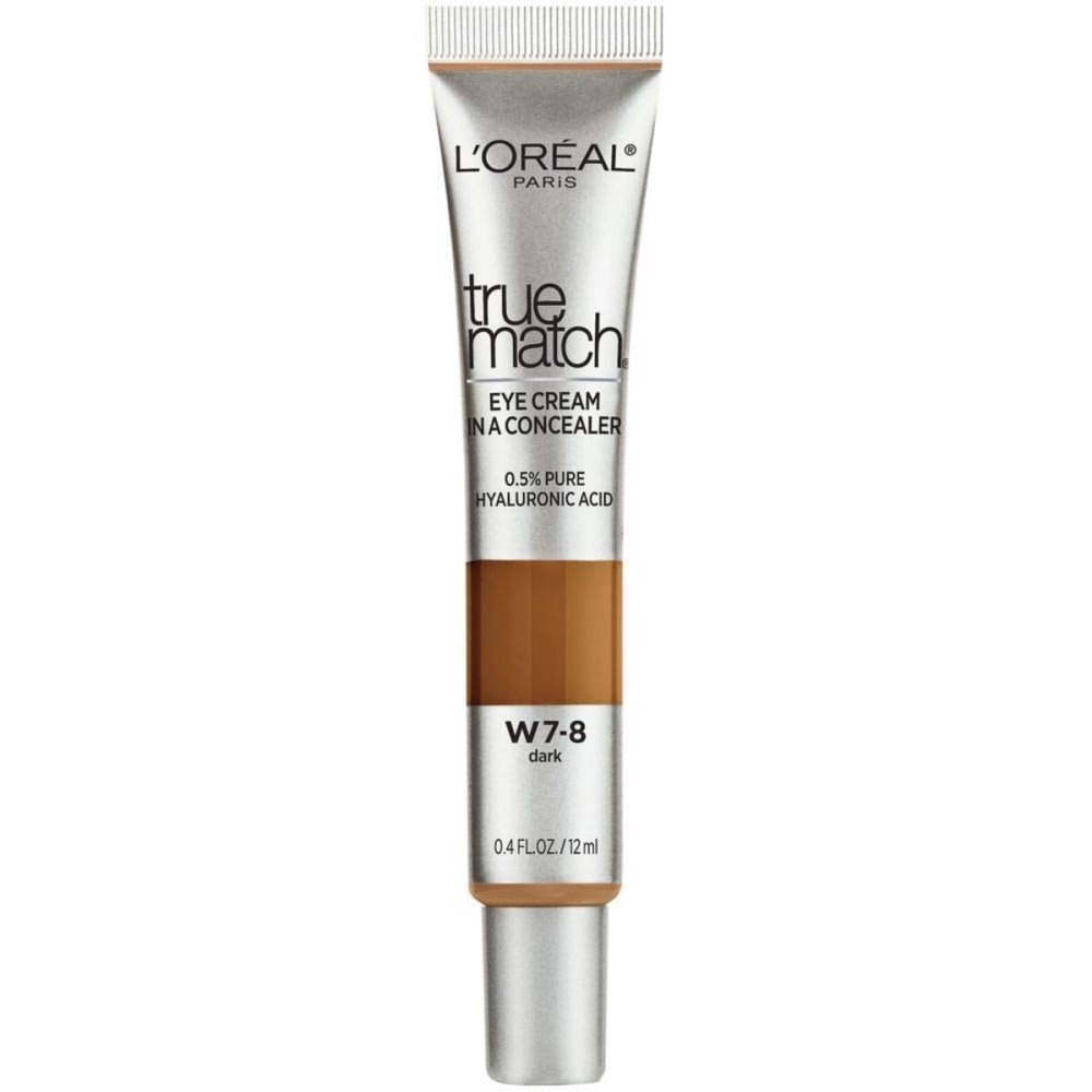LOral Paris True Match Eye Cream in a Concealer, 0.5% hyaluronic acid, Dark W7-8, 0.4 fl. oz.
