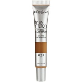 LOral Paris True Match Eye Cream in a Concealer, 0.5% hyaluronic acid, Dark W7-8, 0.4 fl. oz.