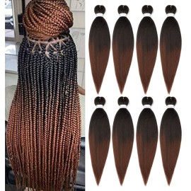 Braiding Hair Pre Stretched 24 Inch 8 Packs Ombre Braiding Hair Professional Soft Yaki Texture, Hot Water Setting Hair Extensions for Braids (24in,1B/30)