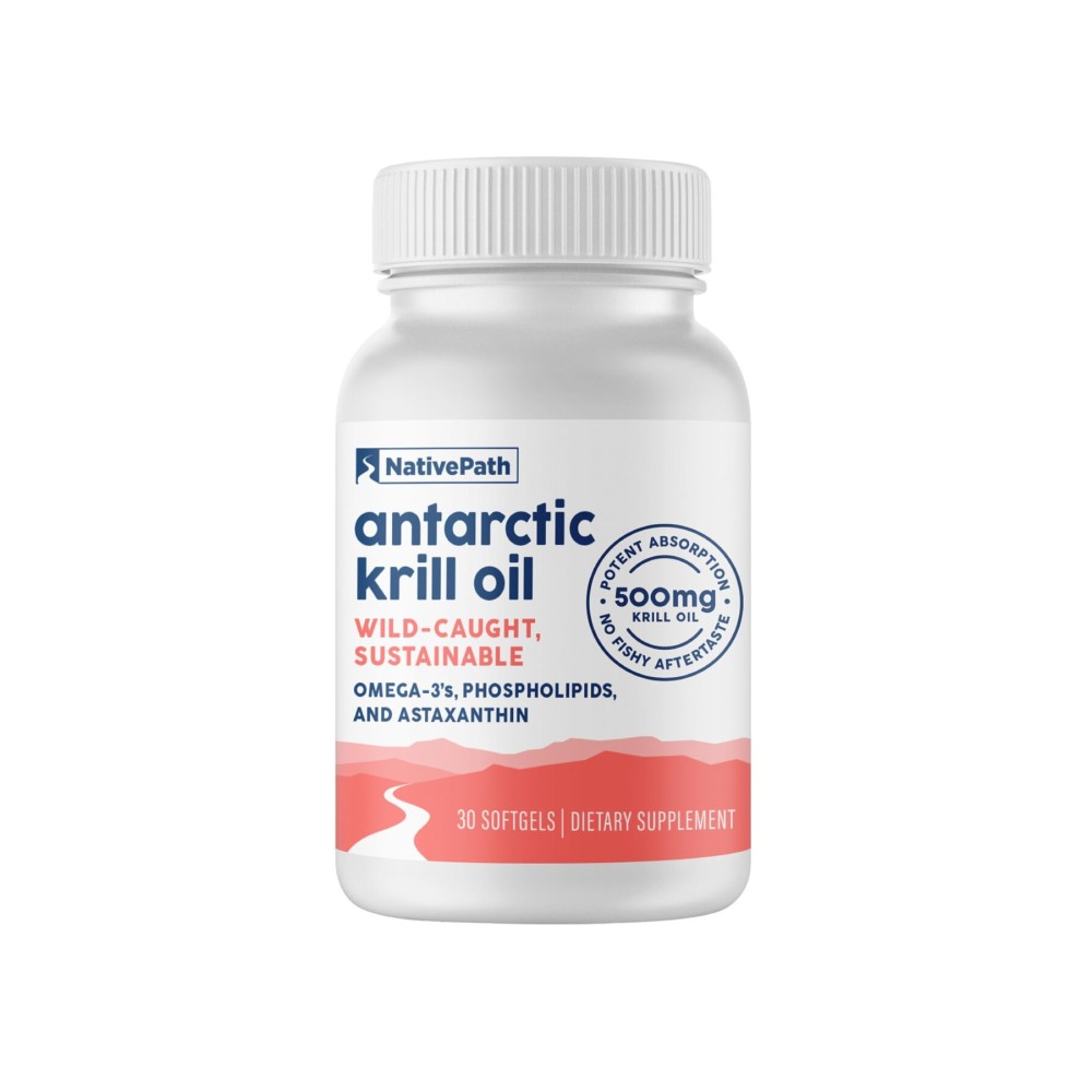 NativePath Wild-Caught Antarctic Krill Oil 500mg - Premium Astaxanthin 200mcg Phospholipid-Bound Omega-3 EPA DHA - Pure Formula GMP Certified Third Party Tested - 30 Softgels