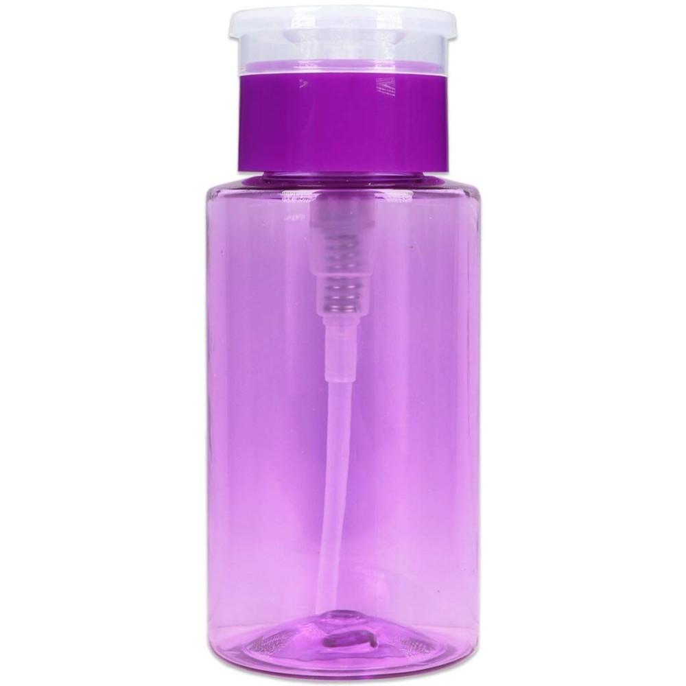 7oz Push Down Pump Dispenser Flip Top Cap Refillable Empty Bottle - Color: Purple- Lockable Travel Cosmetic Packaging Empty Bottle for Nail Polish Manicure
