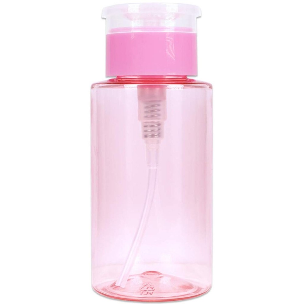 7oz Push Down Pump Dispenser Flip Top Cap Refillable Empty Bottle - Color: Pink - Lockable Travel Cosmetic Packaging Empty Bottle for Nail Polish Manicure