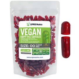 XPRS Nutra Size 00 Empty Capsules - 100 Count Empty Vegan Capsules - Vegetarian Empty Pills - DIY Vegetable Capsule Filling- Veggie Pill Caps (Clear Red)